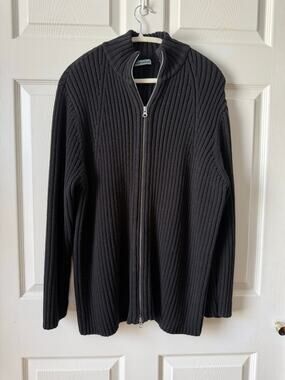 Marsh Landing II Ribbed Mock Neck Zip Sweater Jacket Black 100% Cotton Size 2X